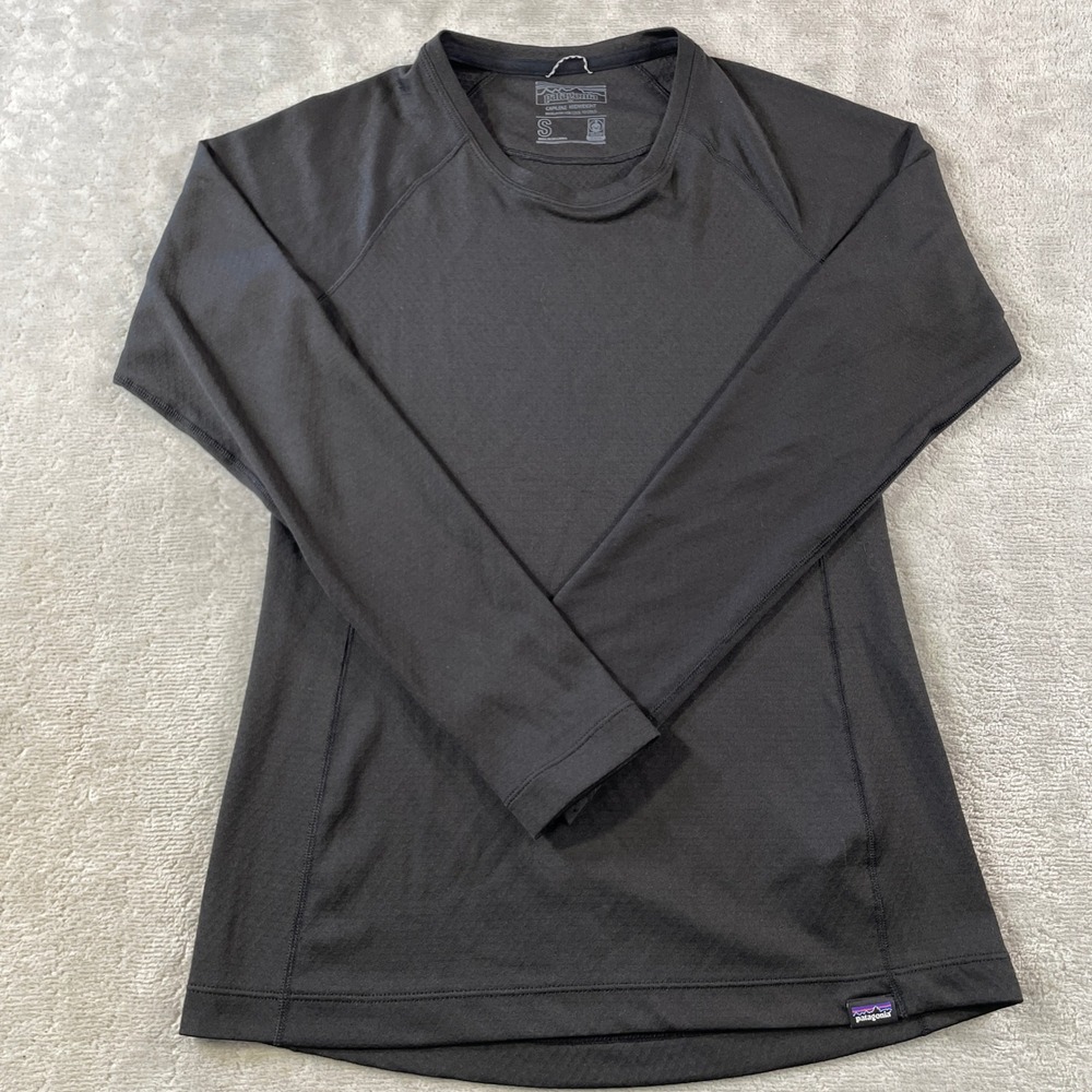 Patagonia Capilene Midweight Crew Baselayer Shirt Women Small Black Long Sleeve